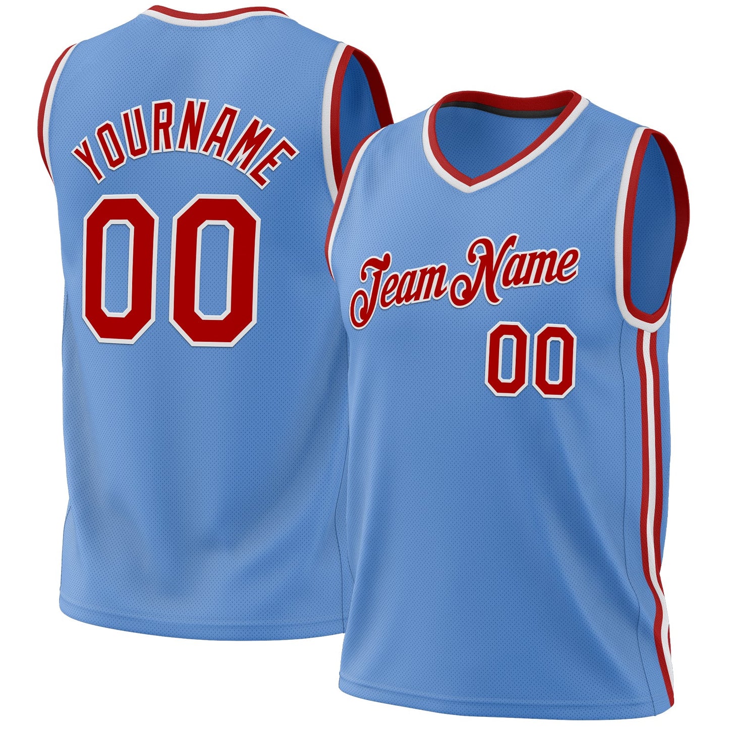 Custom Light Blue Red-White Authentic Throwback Basketball Jersey - Sky-Custom