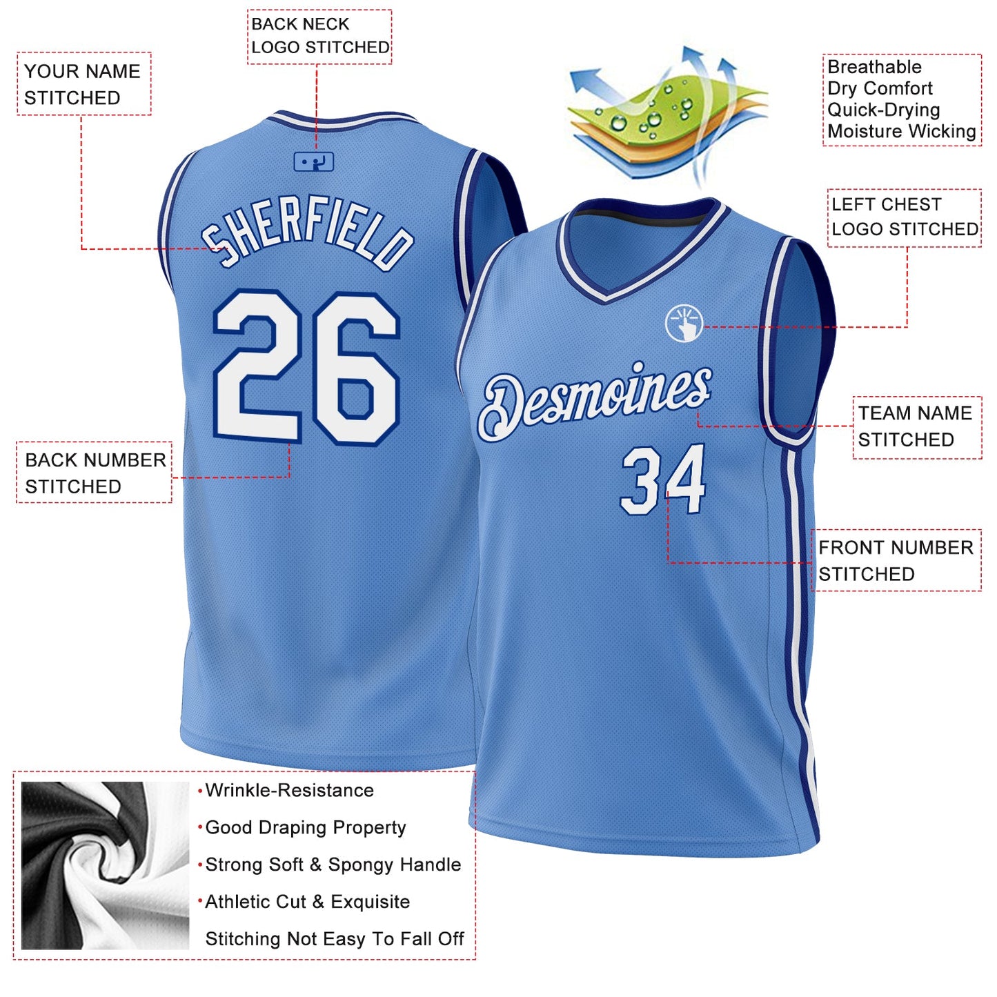 Custom Light Blue White-Royal Authentic Throwback Basketball Jersey - Sky-Custom