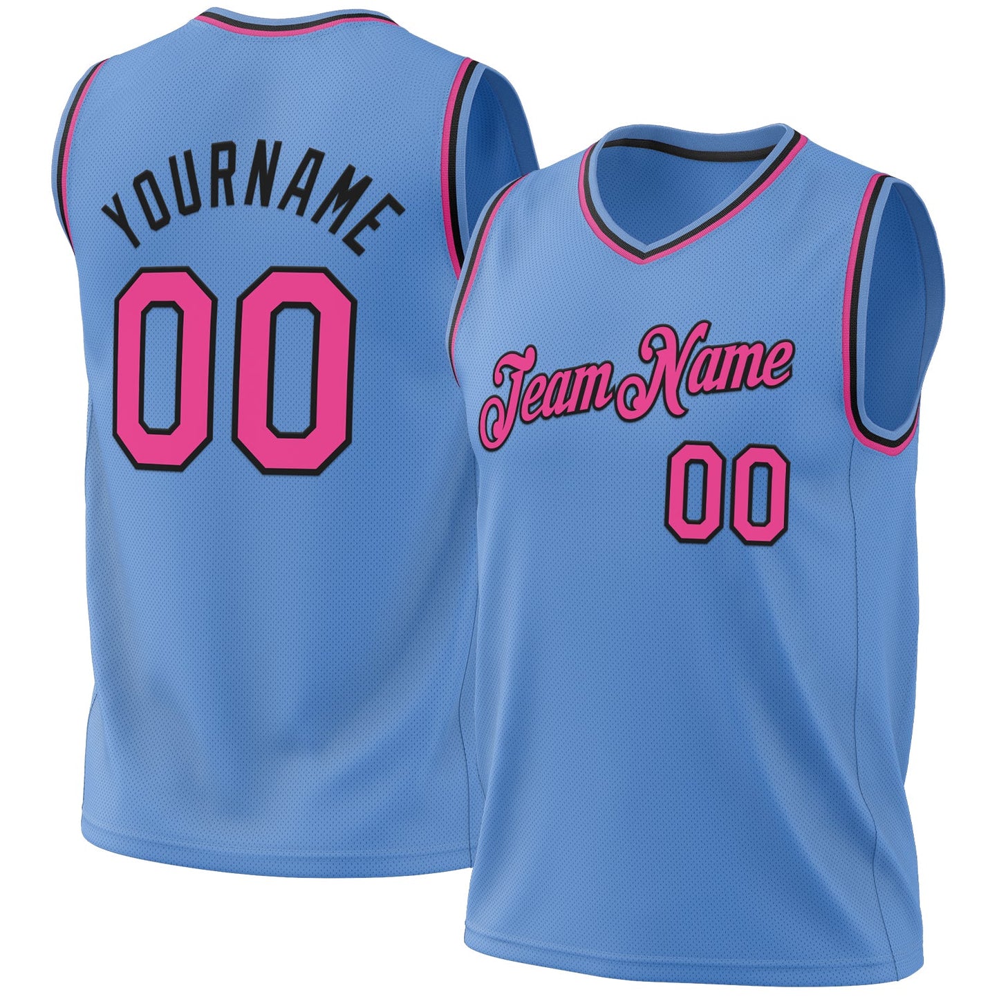 Custom Light Blue Pink-Black Authentic Throwback Basketball Jersey - Sky-Custom