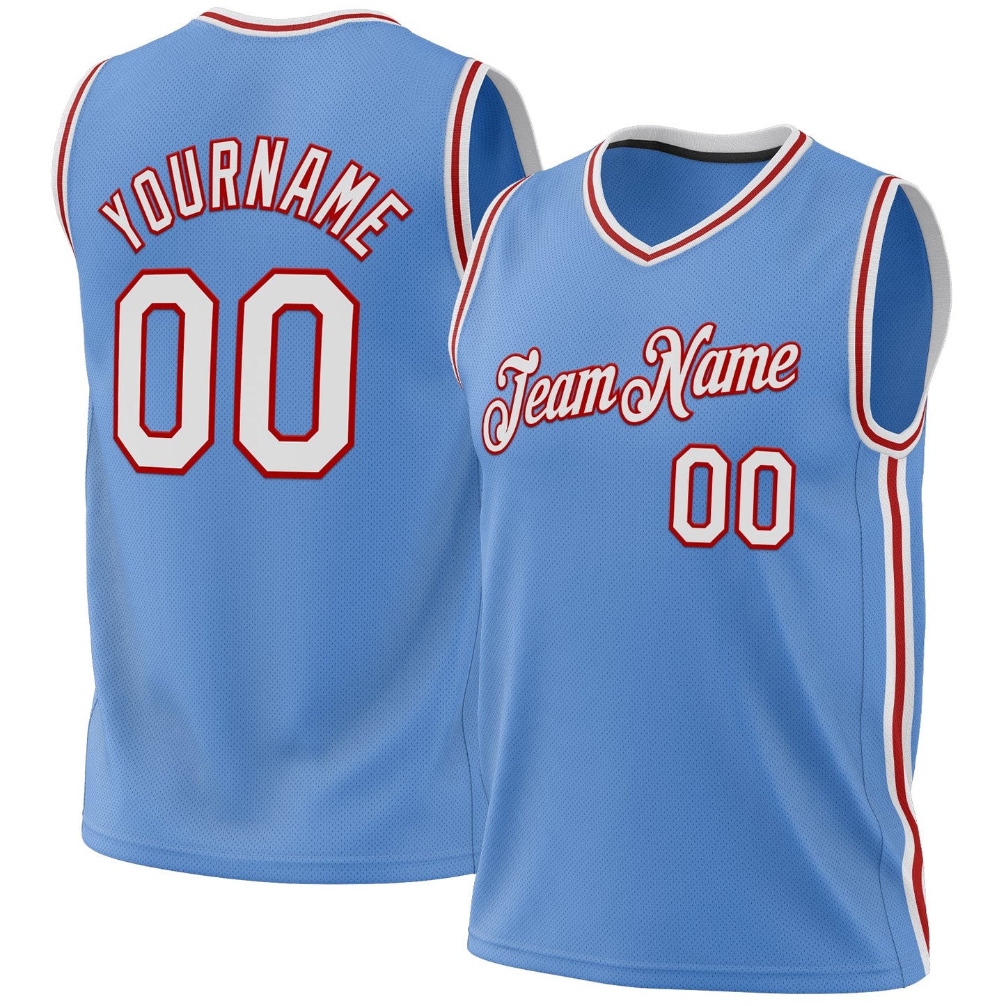 Custom Light Blue White-Red Authentic Throwback Basketball Jersey - Sky-Custom