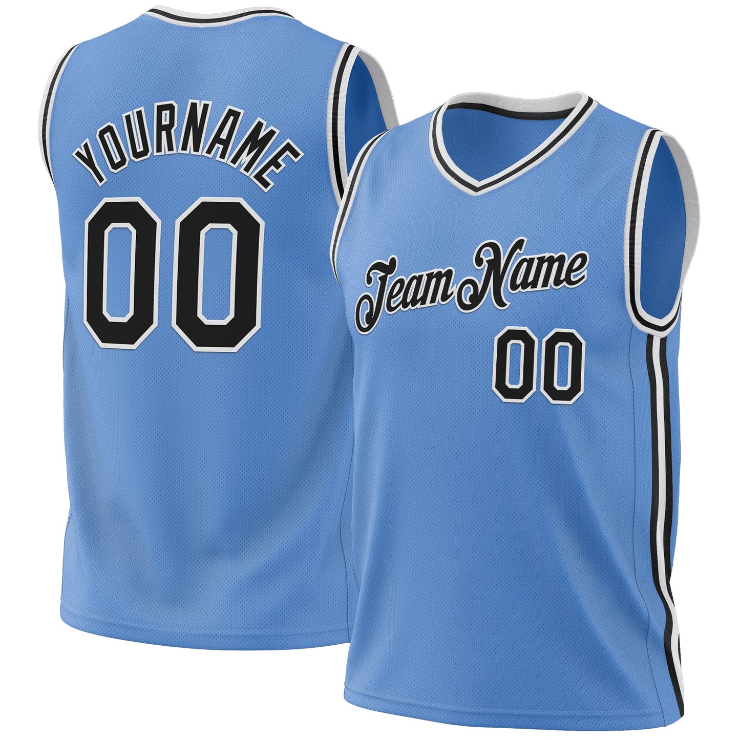 Custom Light Blue Black-White Authentic Throwback Basketball Jersey - Sky-Custom