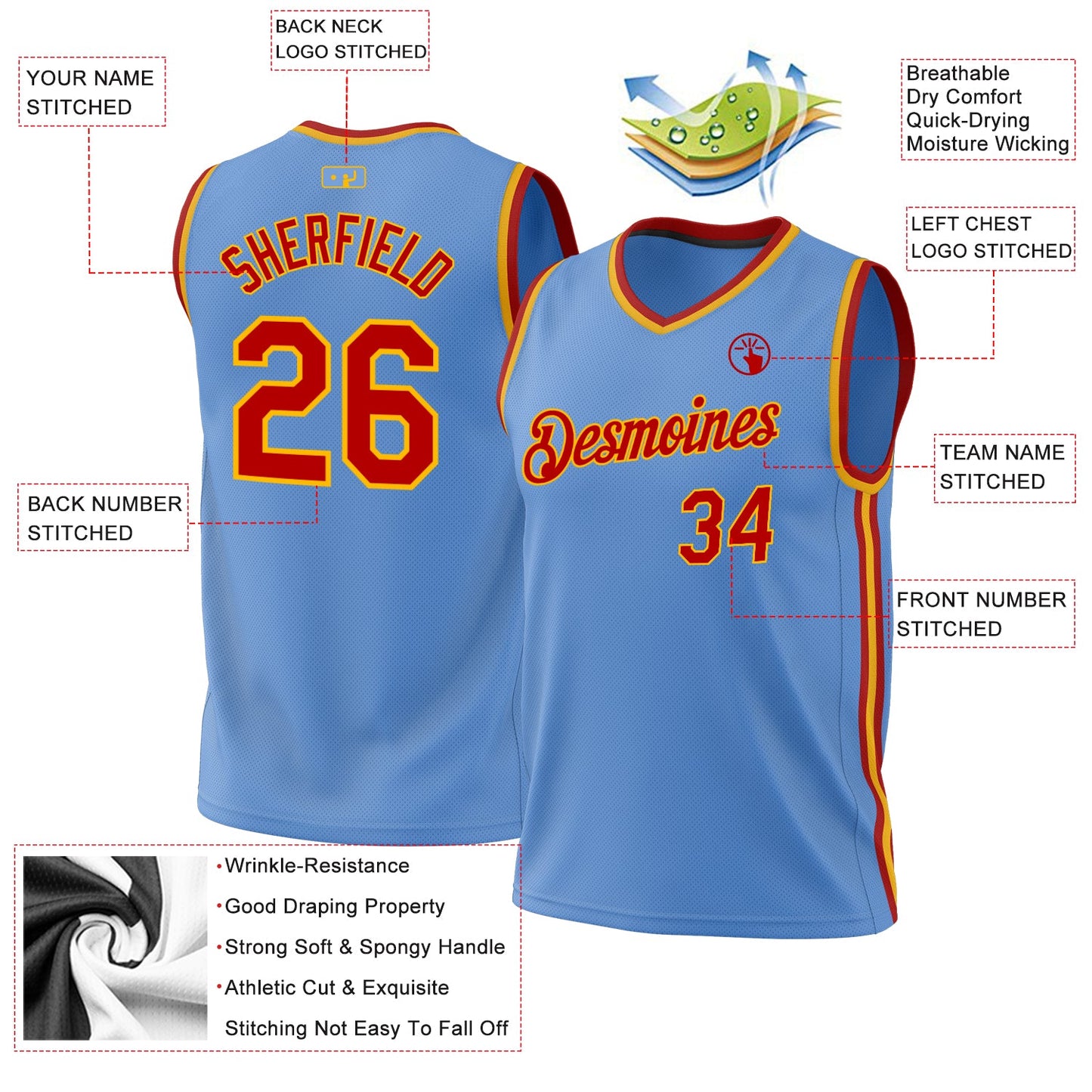 Custom Light Blue Red-Gold Authentic Throwback Basketball Jersey - Sky-Custom