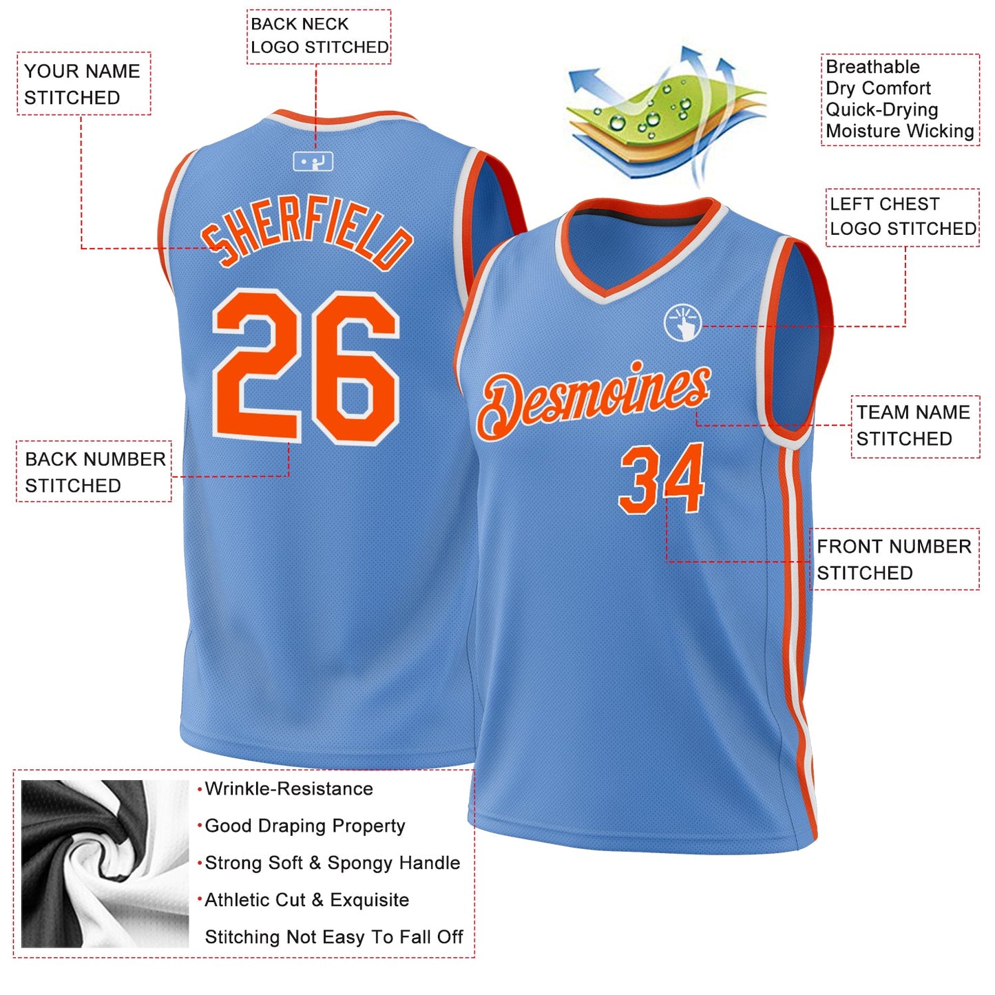 Custom Light Blue Orange-White Authentic Throwback Basketball Jersey - Sky-Custom