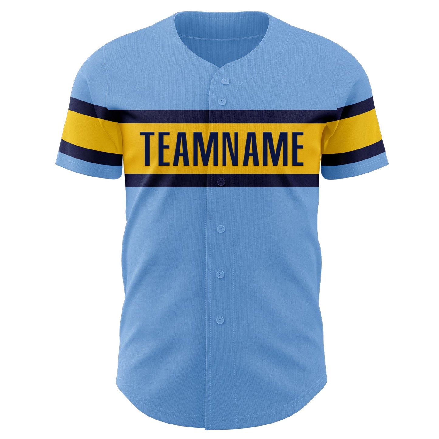 Custom Light Blue Yellow-Navy Authentic Baseball Jersey - Sky-Custom