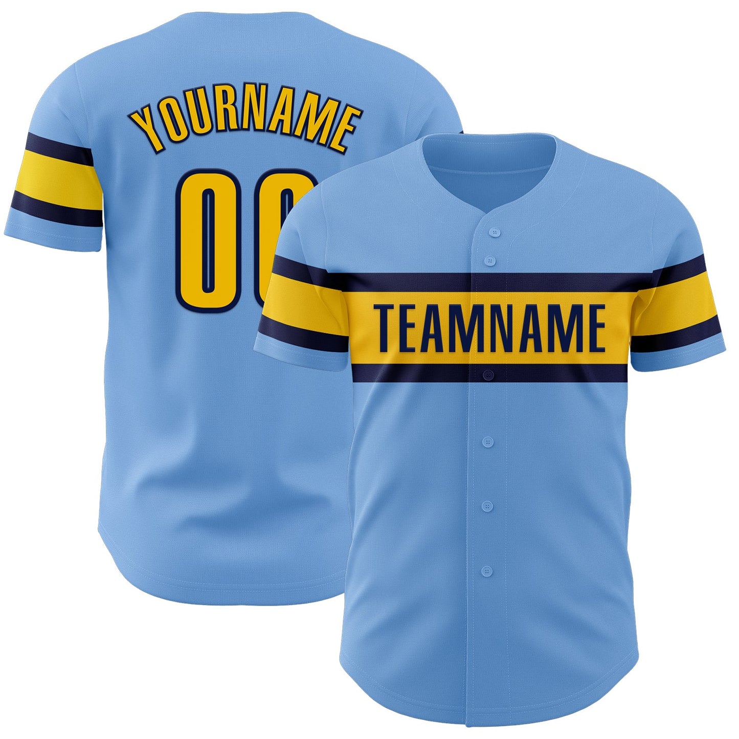 Custom Light Blue Yellow-Navy Authentic Baseball Jersey - Sky-Custom