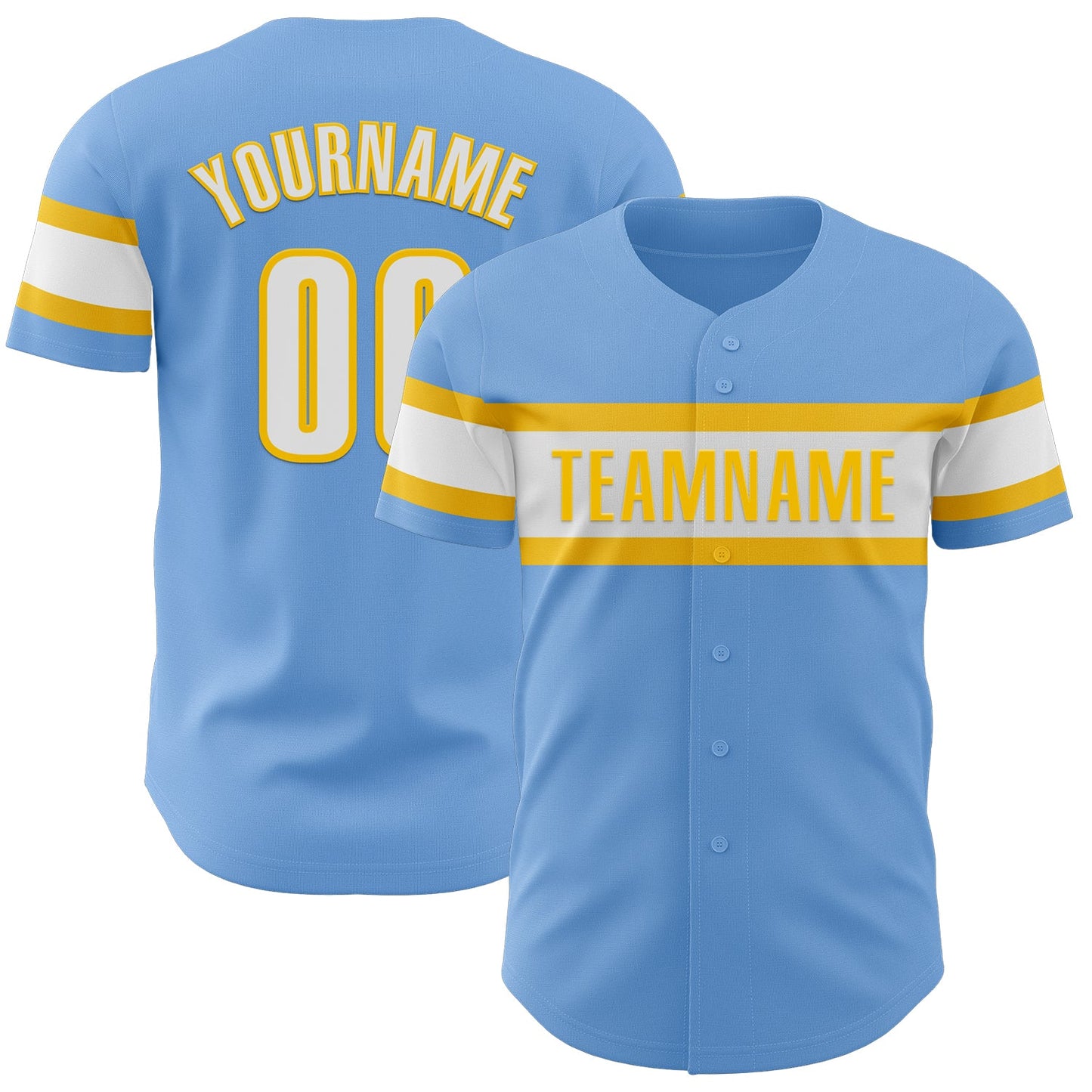 Custom Light Blue White-Yellow Authentic Baseball Jersey - Sky-Custom