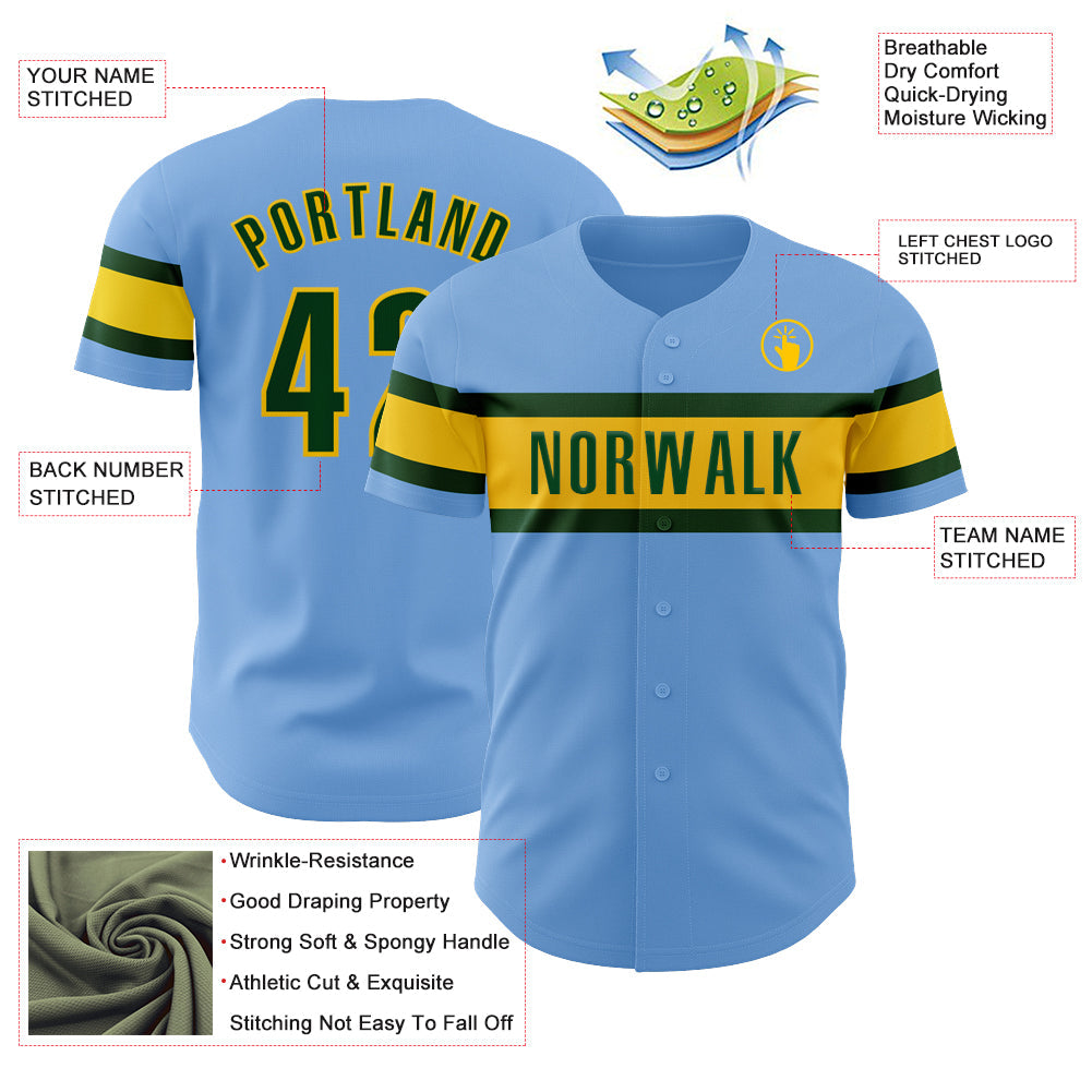 Custom Light Blue Green-Yellow Authentic Baseball Jersey - Sky-Custom