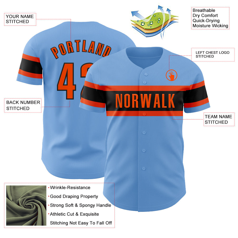 Custom Light Blue Orange-Black Authentic Baseball Jersey - Sky-Custom