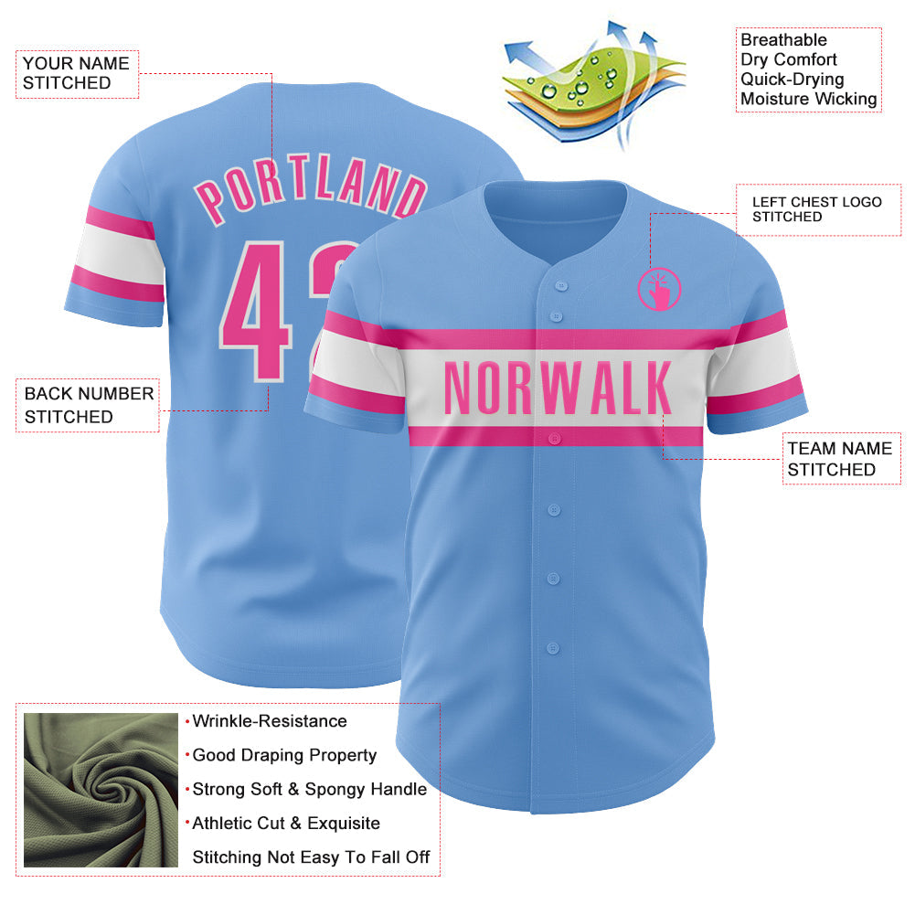 Custom Light Blue Pink-White Authentic Baseball Jersey - Sky-Custom