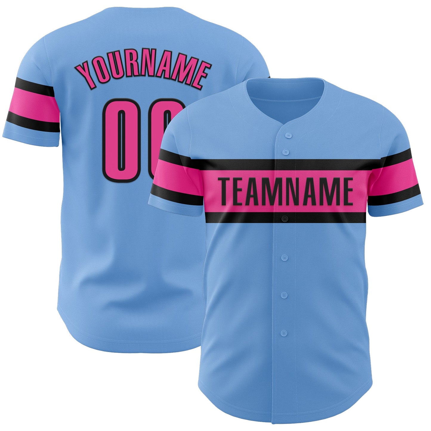 Custom Light Blue Pink-Black Authentic Baseball Jersey - Sky-Custom