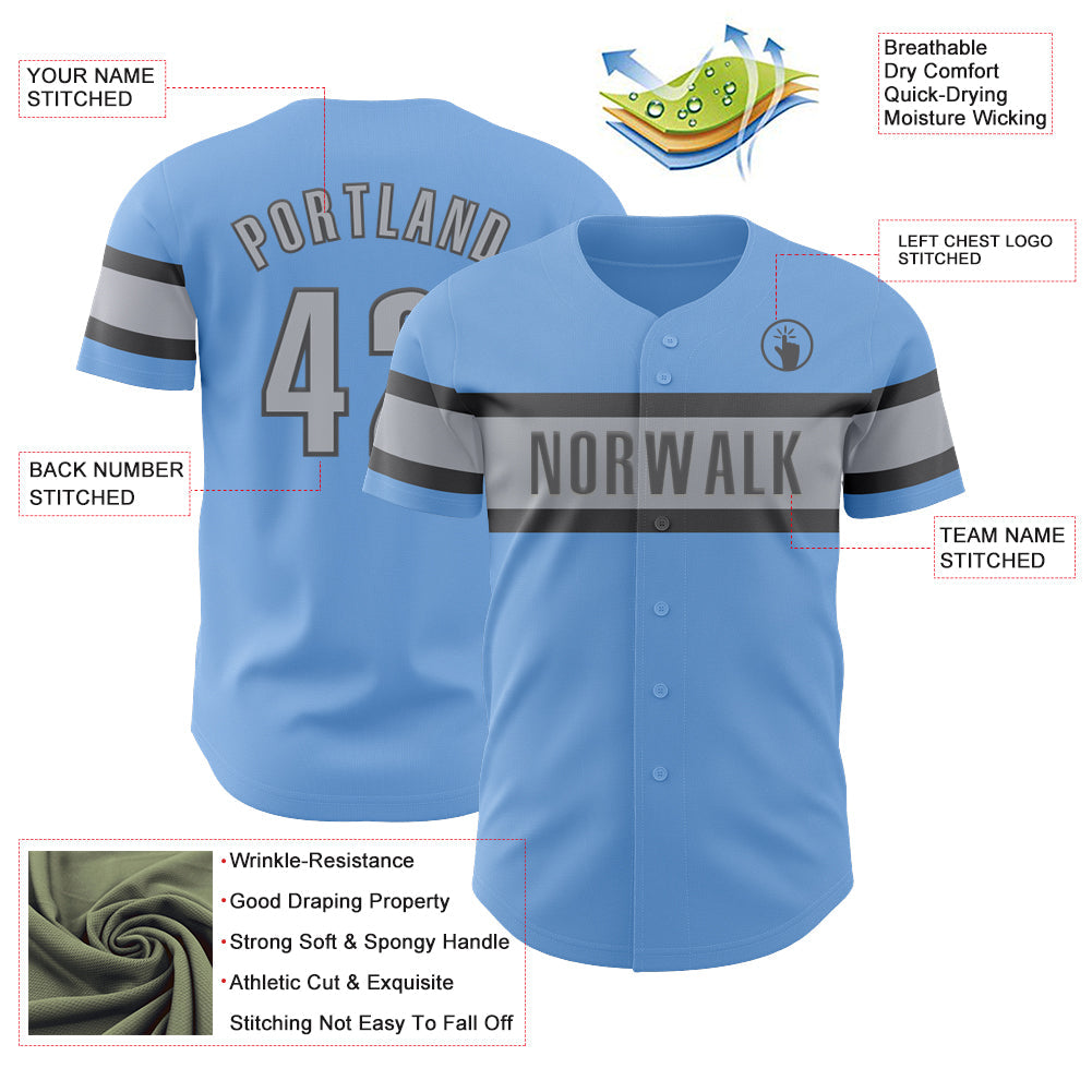 Custom Light Blue Gray-Steel Gray Authentic Baseball Jersey - Sky-Custom