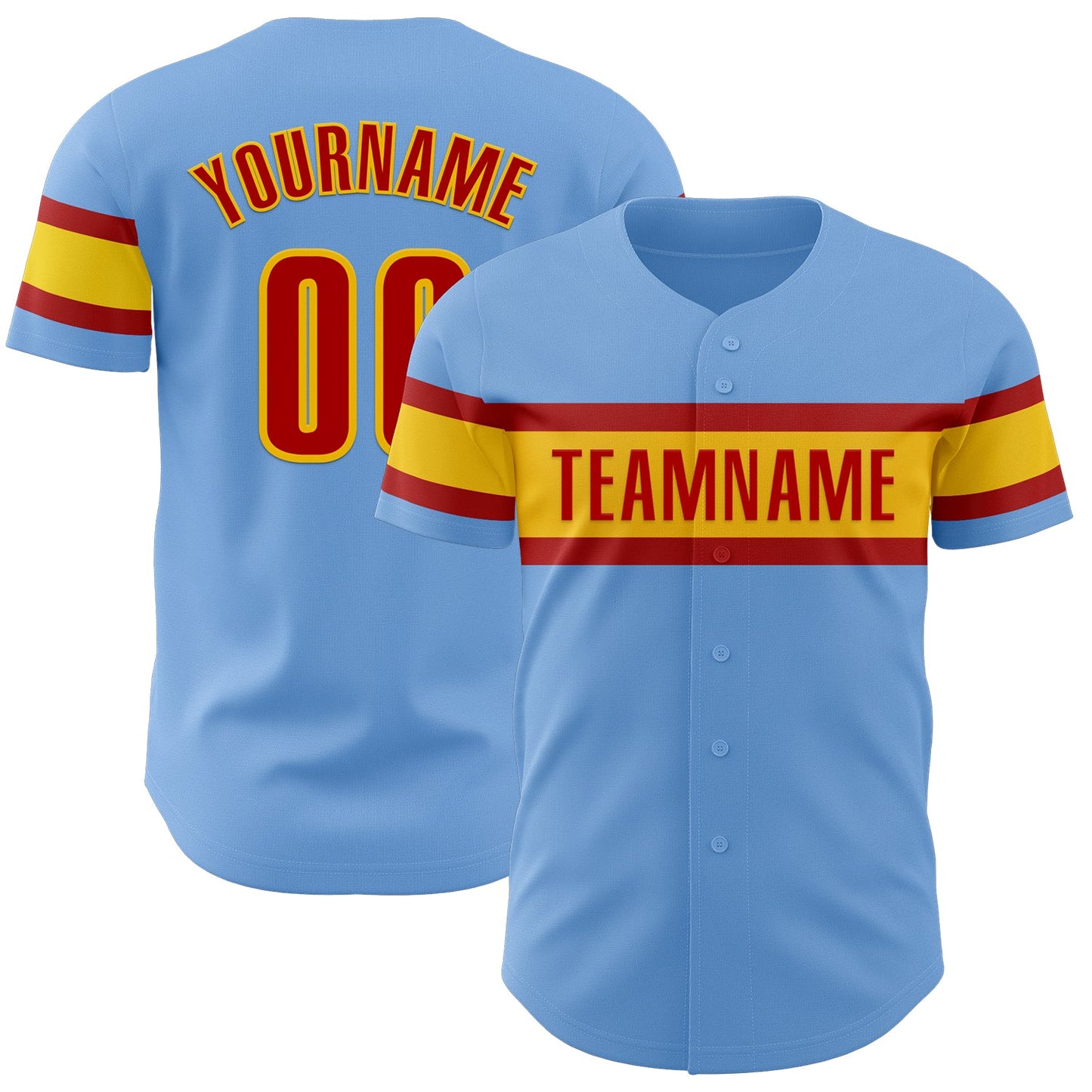 Custom Light Blue Red-Yellow Authentic Baseball Jersey - Sky-Custom