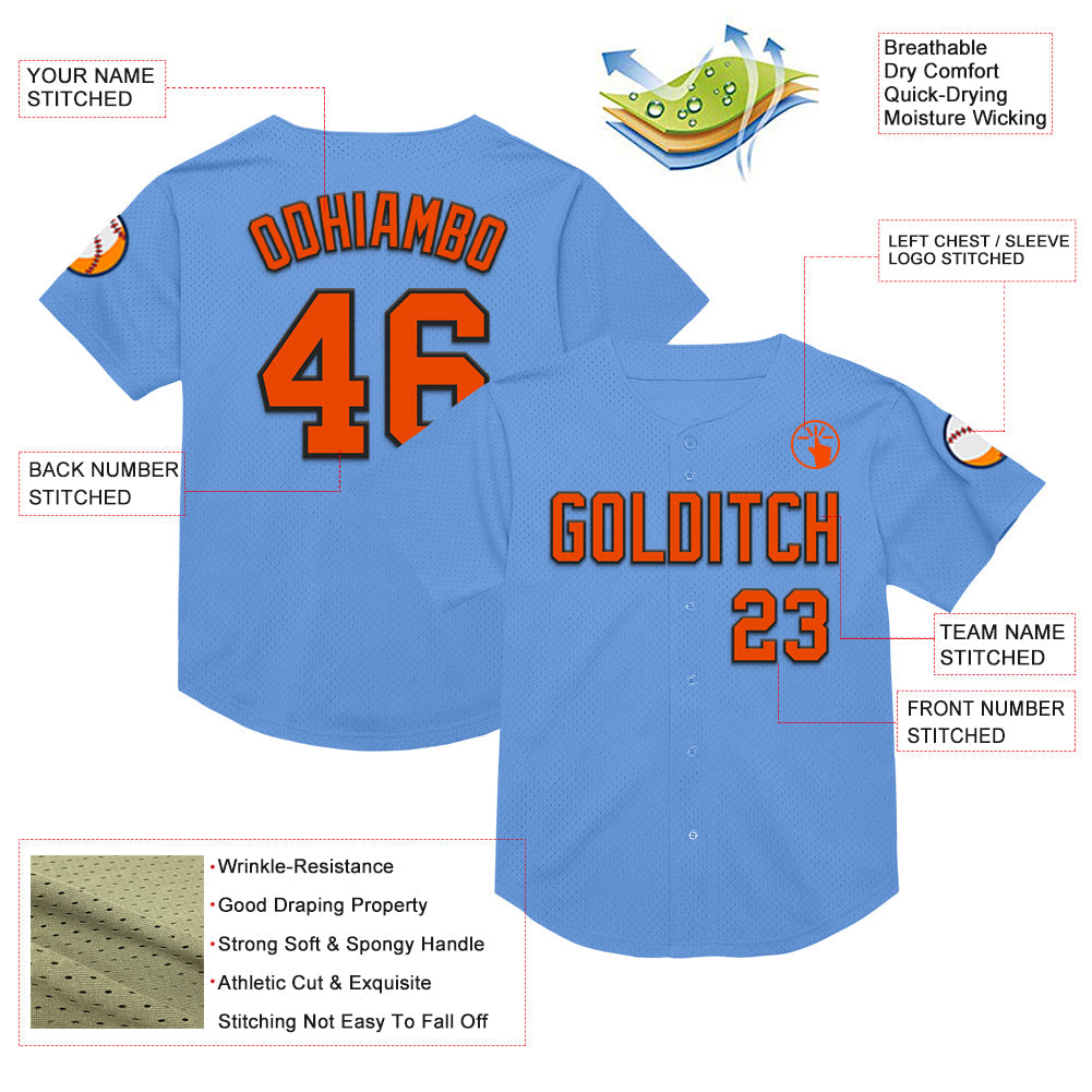 Custom Light Blue Orange-Black Mesh Authentic Throwback Baseball Jersey - Sky-Custom