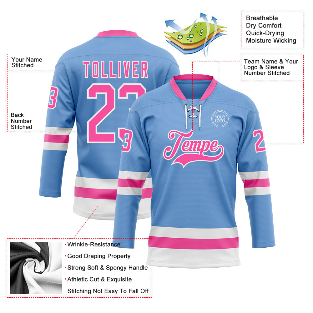 Custom Light Blue Pink-White Hockey Lace Neck Jersey - Sky-Custom