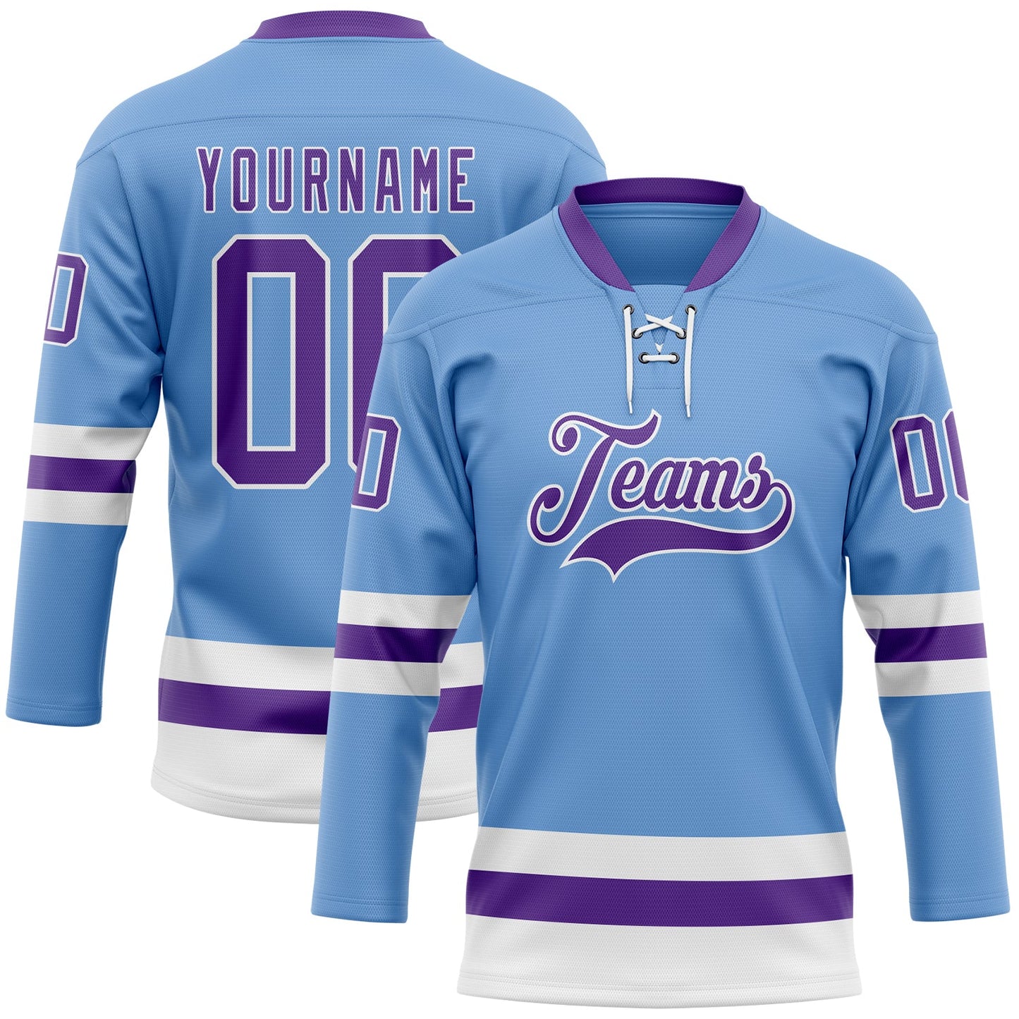 Custom Light Blue Purple-White Hockey Lace Neck Jersey - Sky-Custom