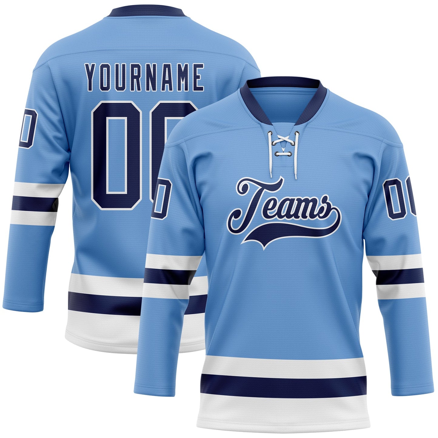 Custom Light Blue Navy-White Hockey Lace Neck Jersey - Sky-Custom