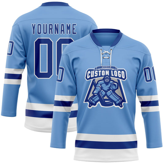 Custom Light Blue Royal-White Hockey Lace Neck Jersey - Sky-Custom