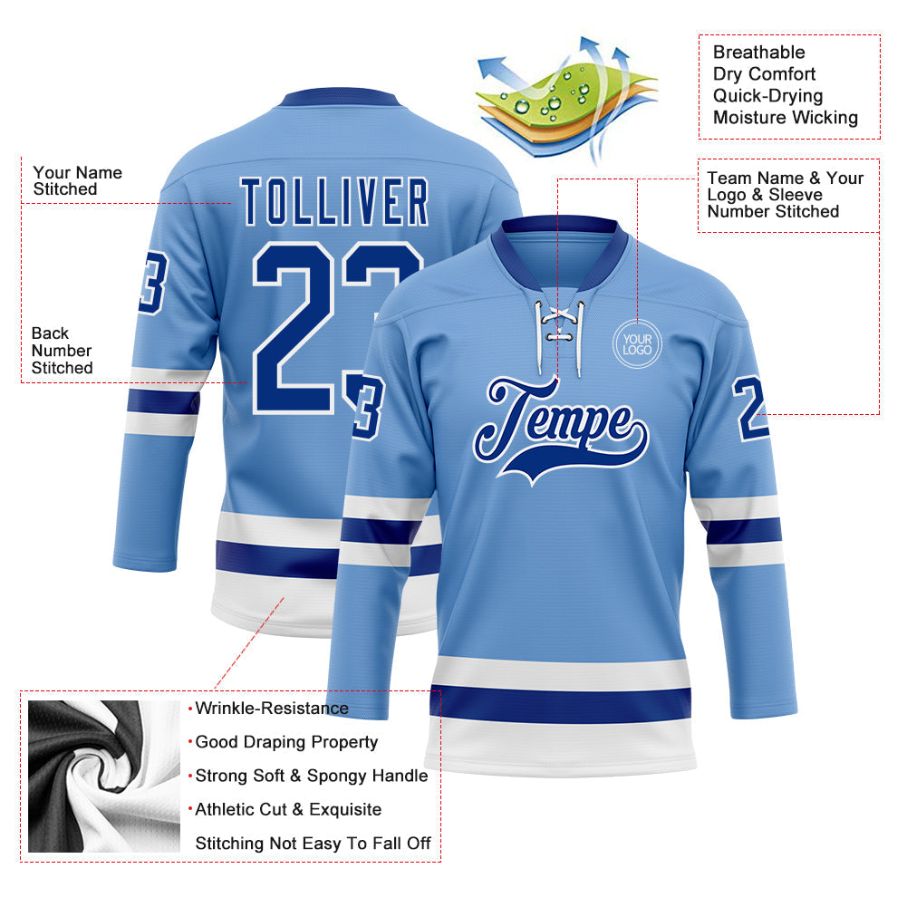 Custom Light Blue Royal-White Hockey Lace Neck Jersey - Sky-Custom