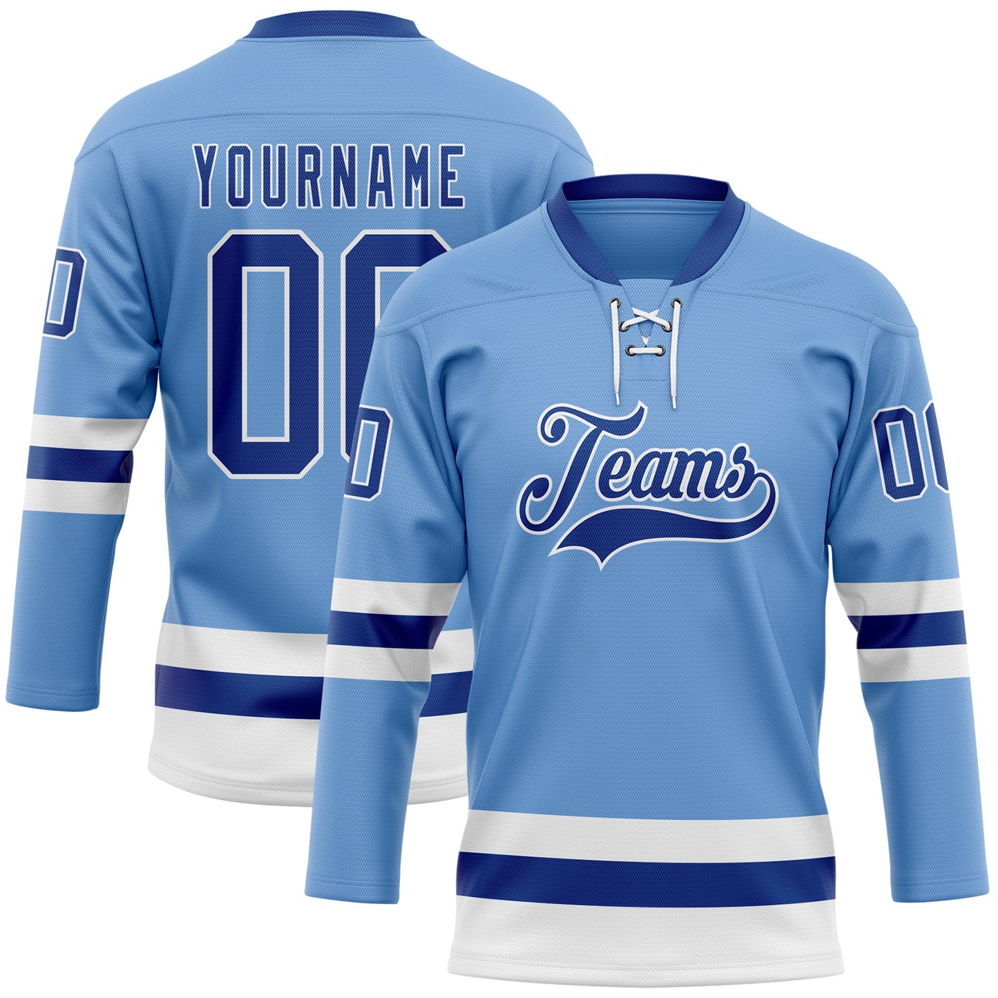 Custom Light Blue Royal-White Hockey Lace Neck Jersey - Sky-Custom