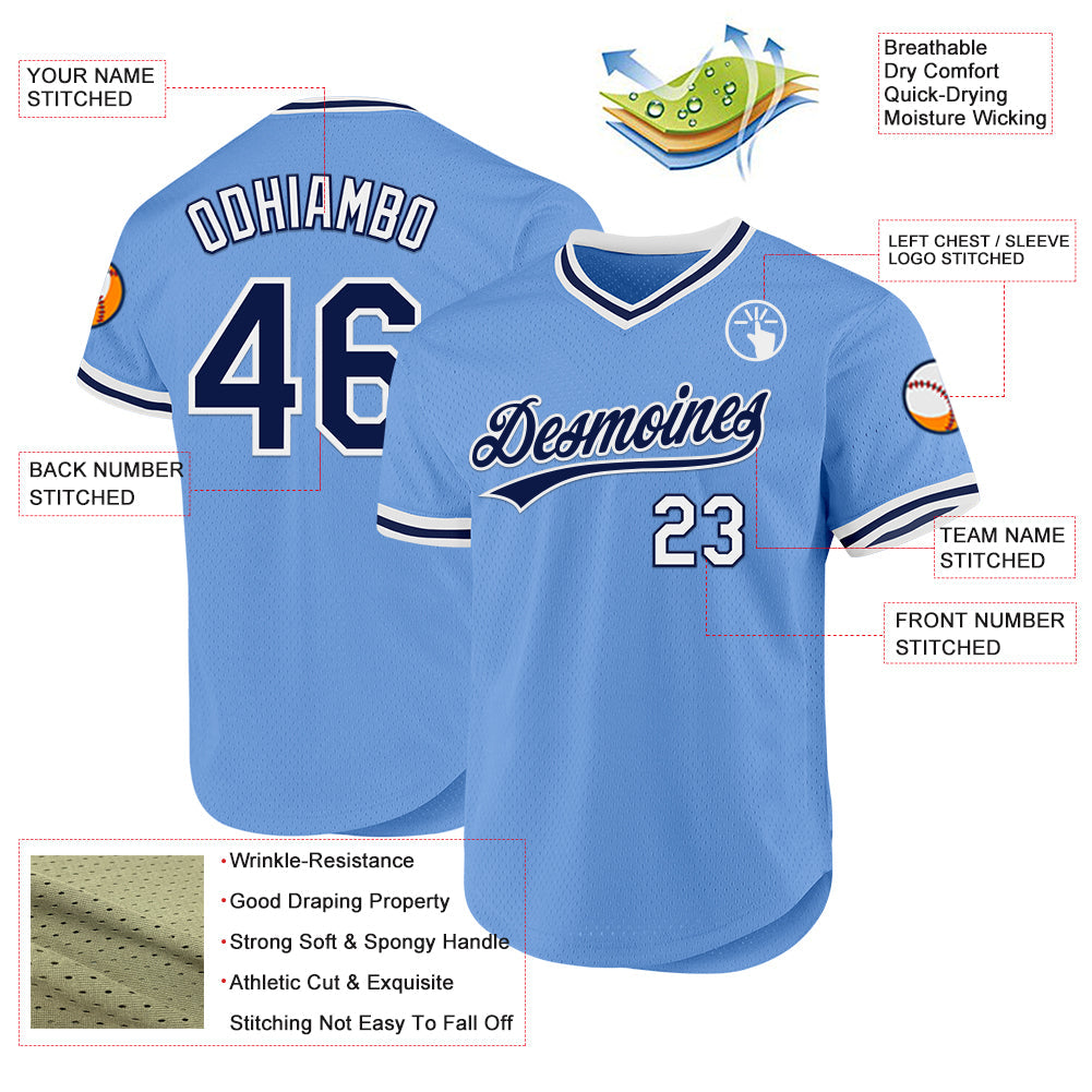 Custom Light Blue Navy-White Authentic Throwback Baseball Jersey - Sky-Custom