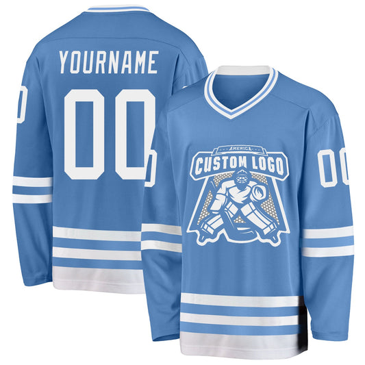 Custom Light Blue White Hockey Jersey - Sky-Custom
