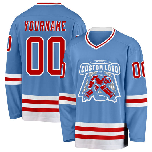 Custom Light Blue Red-White Hockey Jersey - Sky-Custom