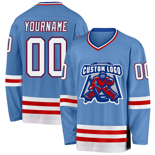 Custom Light Blue Royal-Red Hockey Jersey - Sky-Custom