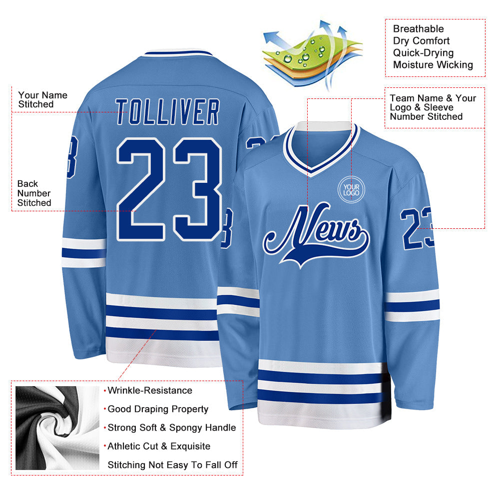 Custom Light Blue Royal-White Hockey Jersey - Sky-Custom