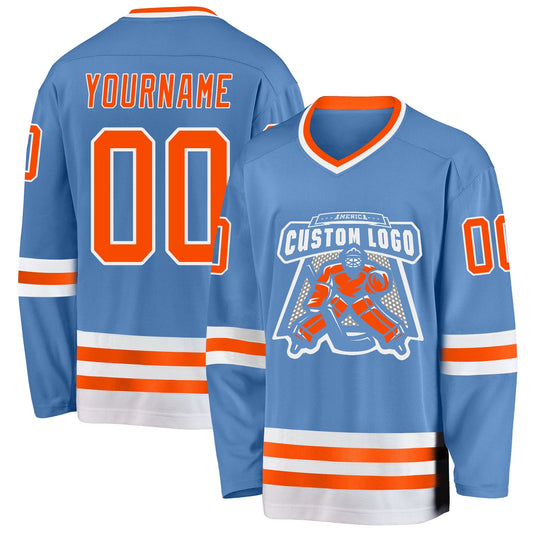Custom Light Blue Orange-White Hockey Jersey - Sky-Custom