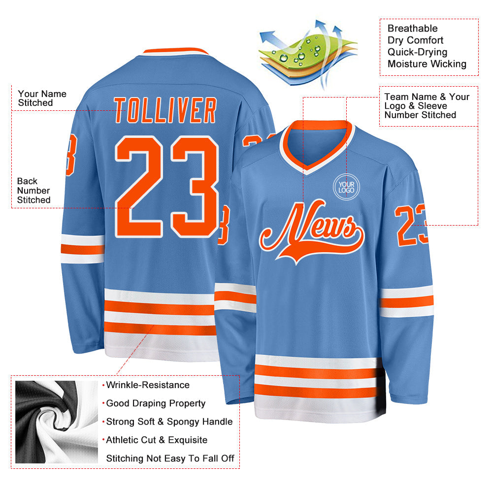 Custom Light Blue Orange-White Hockey Jersey - Sky-Custom