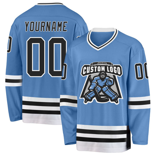 Custom Light Blue Black-White Hockey Jersey - Sky-Custom
