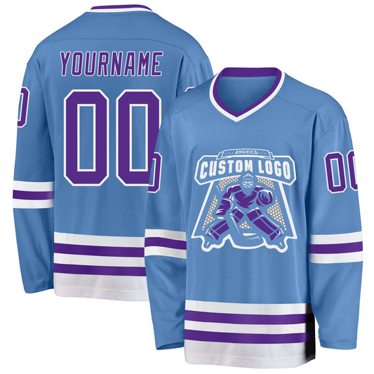 Custom Light Blue Purple-White Hockey Jersey - Sky-Custom