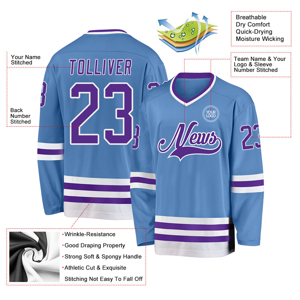 Custom Light Blue Purple-White Hockey Jersey - Sky-Custom
