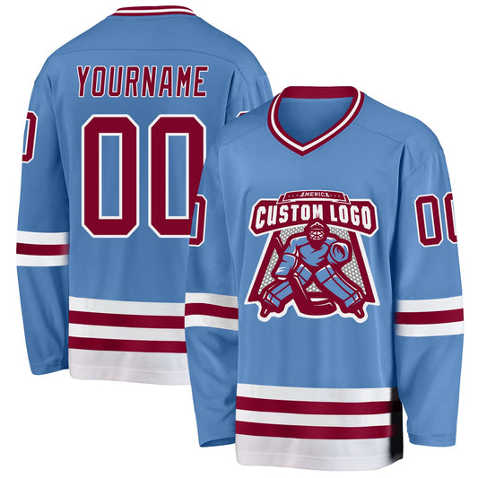 Custom Light Blue Maroon-White Hockey Jersey - Sky-Custom