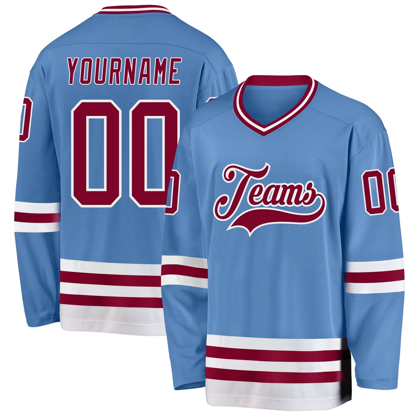 Custom Light Blue Maroon-White Hockey Jersey - Sky-Custom
