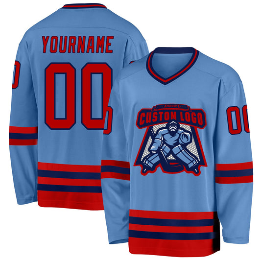 Custom Light Blue Red-Navy Hockey Jersey - Sky-Custom