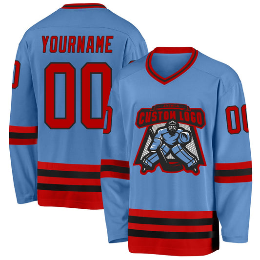 Custom Light Blue Red-Black Hockey Jersey - Sky-Custom