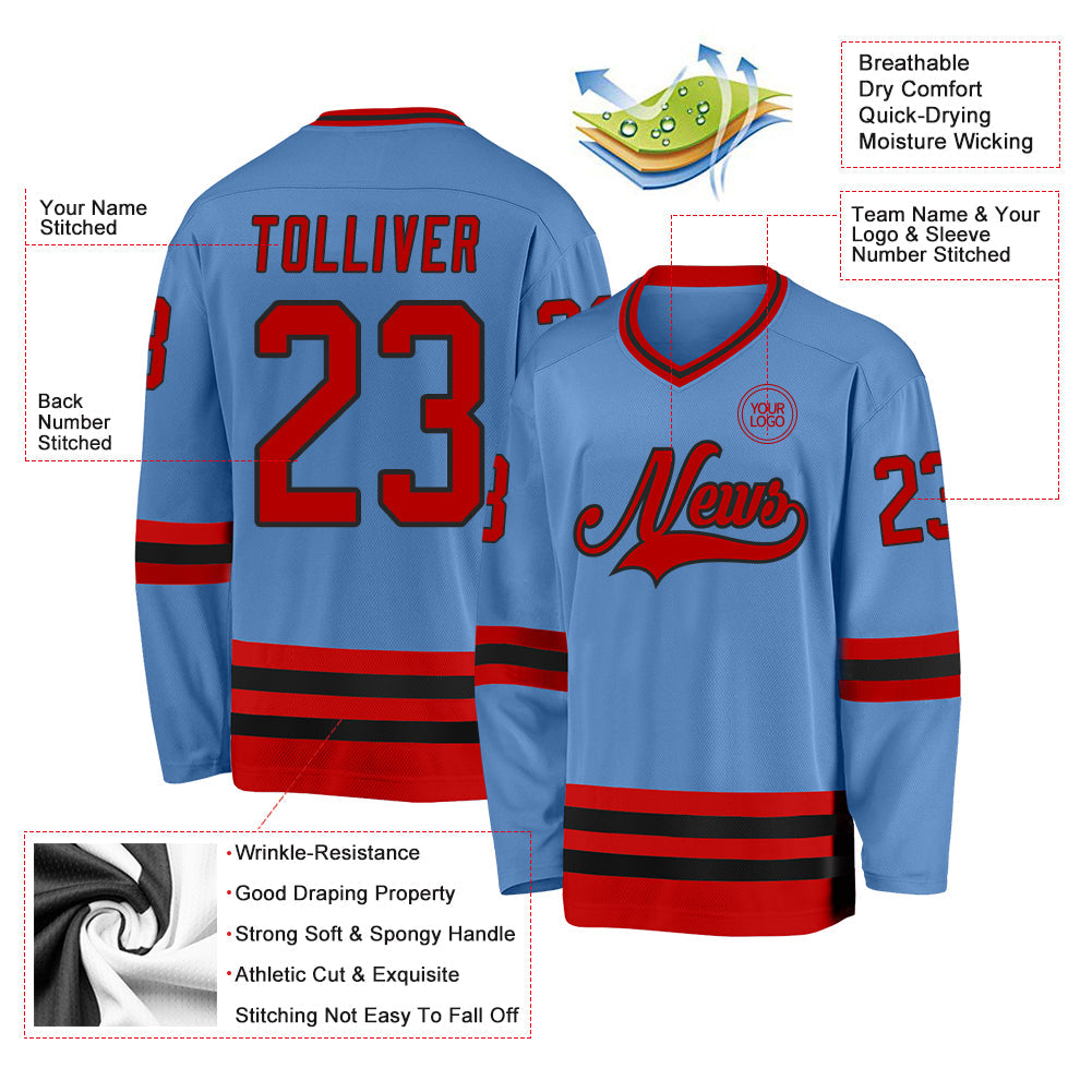 Custom Light Blue Red-Black Hockey Jersey - Sky-Custom