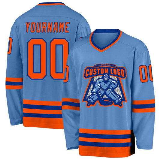Custom Light Blue Orange-Royal Hockey Jersey - Sky-Custom