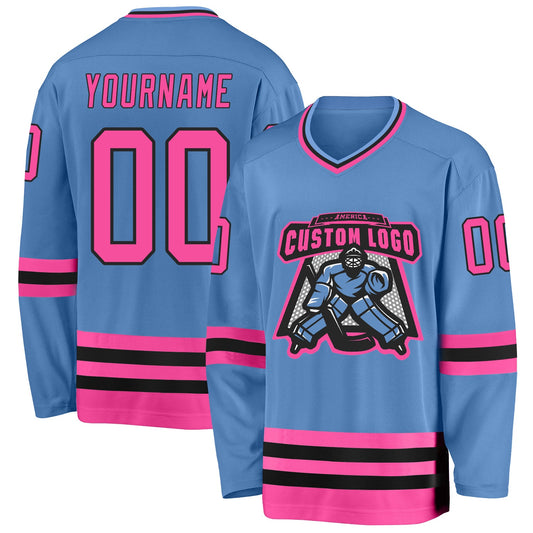 Custom Light Blue Pink-Black Hockey Jersey - Sky-Custom