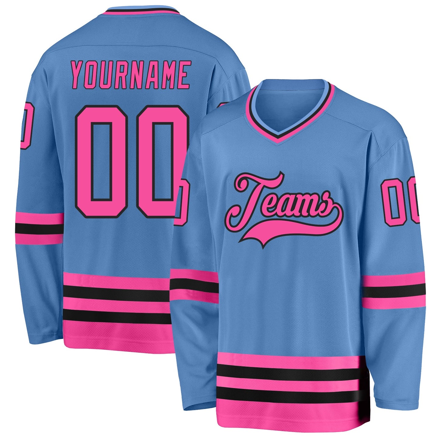 Custom Light Blue Pink-Black Hockey Jersey - Sky-Custom