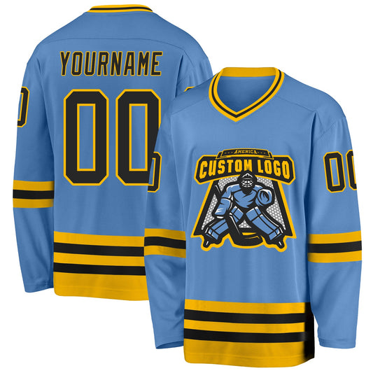 Custom Light Blue Black-Gold Hockey Jersey - Sky-Custom