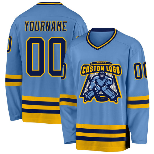 Custom Light Blue Navy-Gold Hockey Jersey - Sky-Custom
