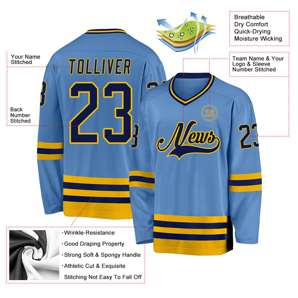 Custom Light Blue Navy-Gold Hockey Jersey - Sky-Custom