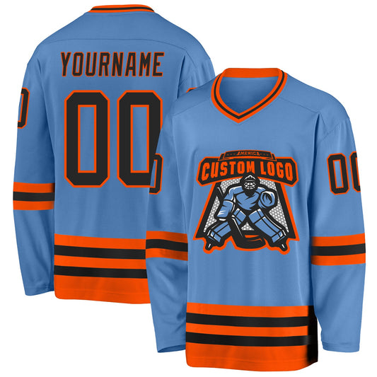 Custom Light Blue Black-Orange Hockey Jersey - Sky-Custom