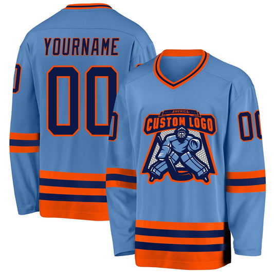 Custom Light Blue Navy-Orange Hockey Jersey - Sky-Custom