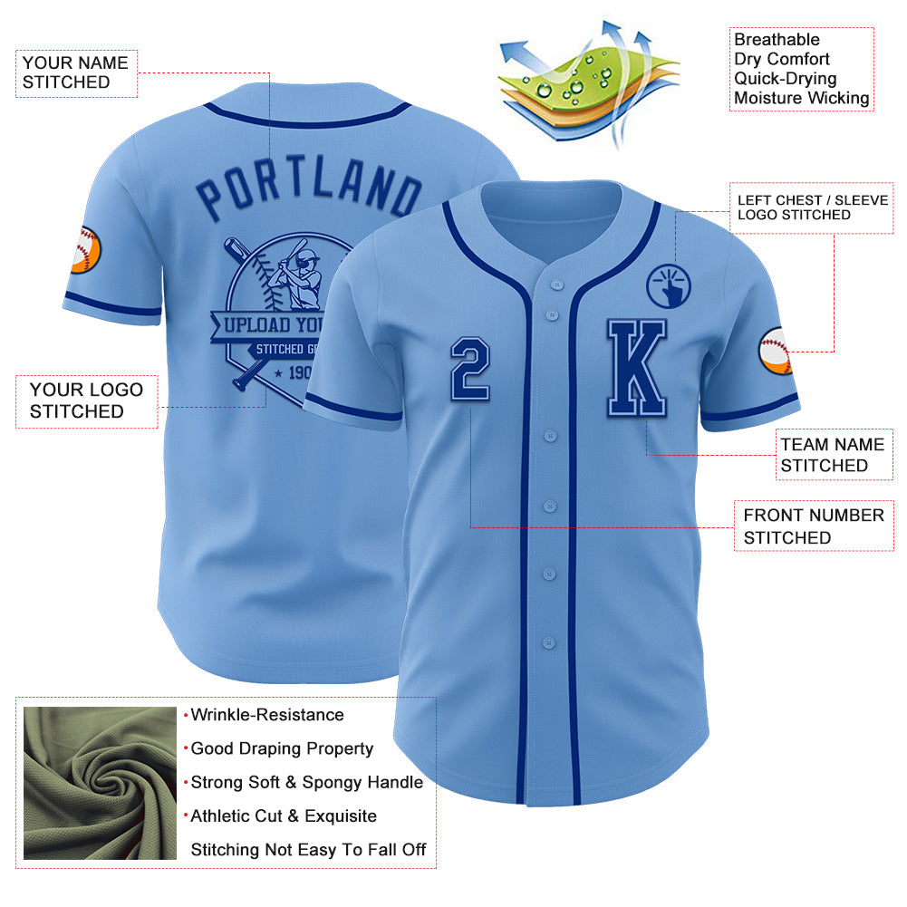 Custom Light Blue Royal Authentic Baseball Jersey - Sky-Custom