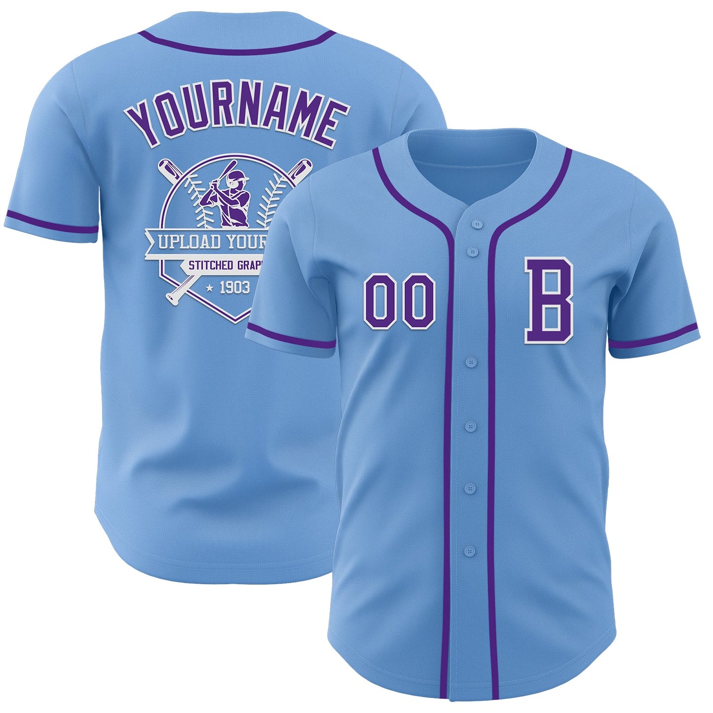 Custom Light Blue Purple-White Authentic Baseball Jersey - Sky-Custom