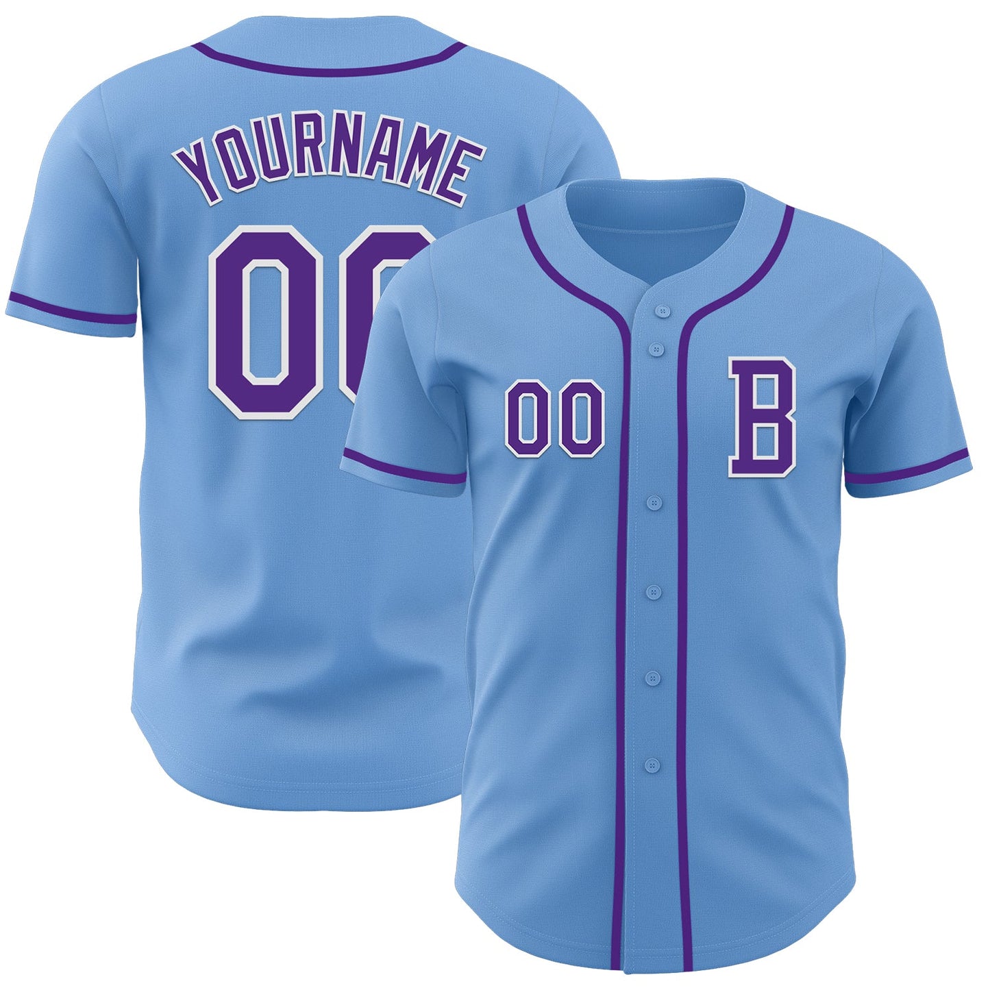 Custom Light Blue Purple-White Authentic Baseball Jersey - Sky-Custom
