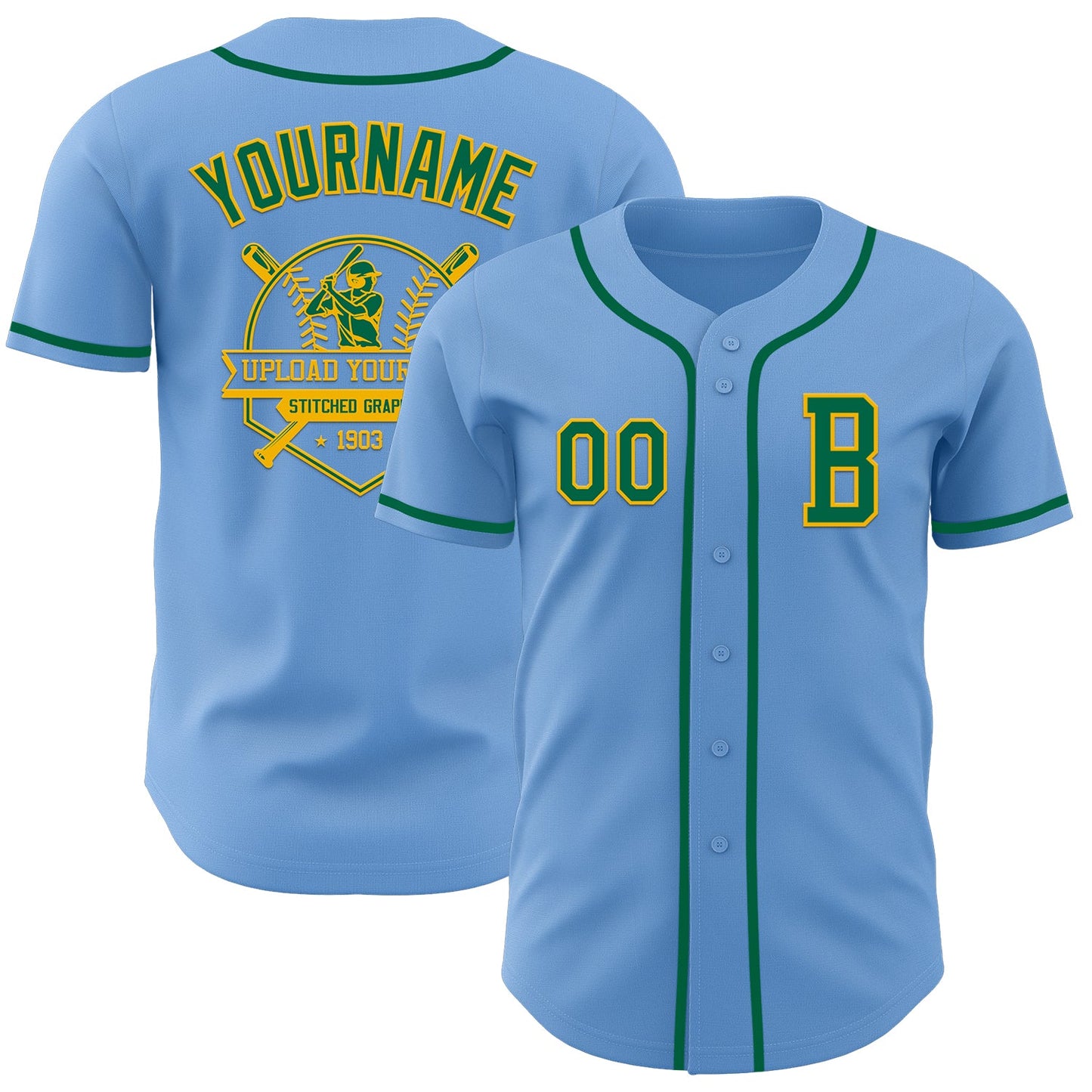 Custom Light Blue Kelly Green-Gold Authentic Baseball Jersey - Sky-Custom